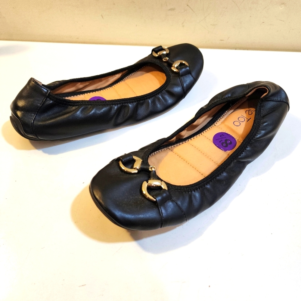 me too Black Leather Ballet Flats with Buckle Detail